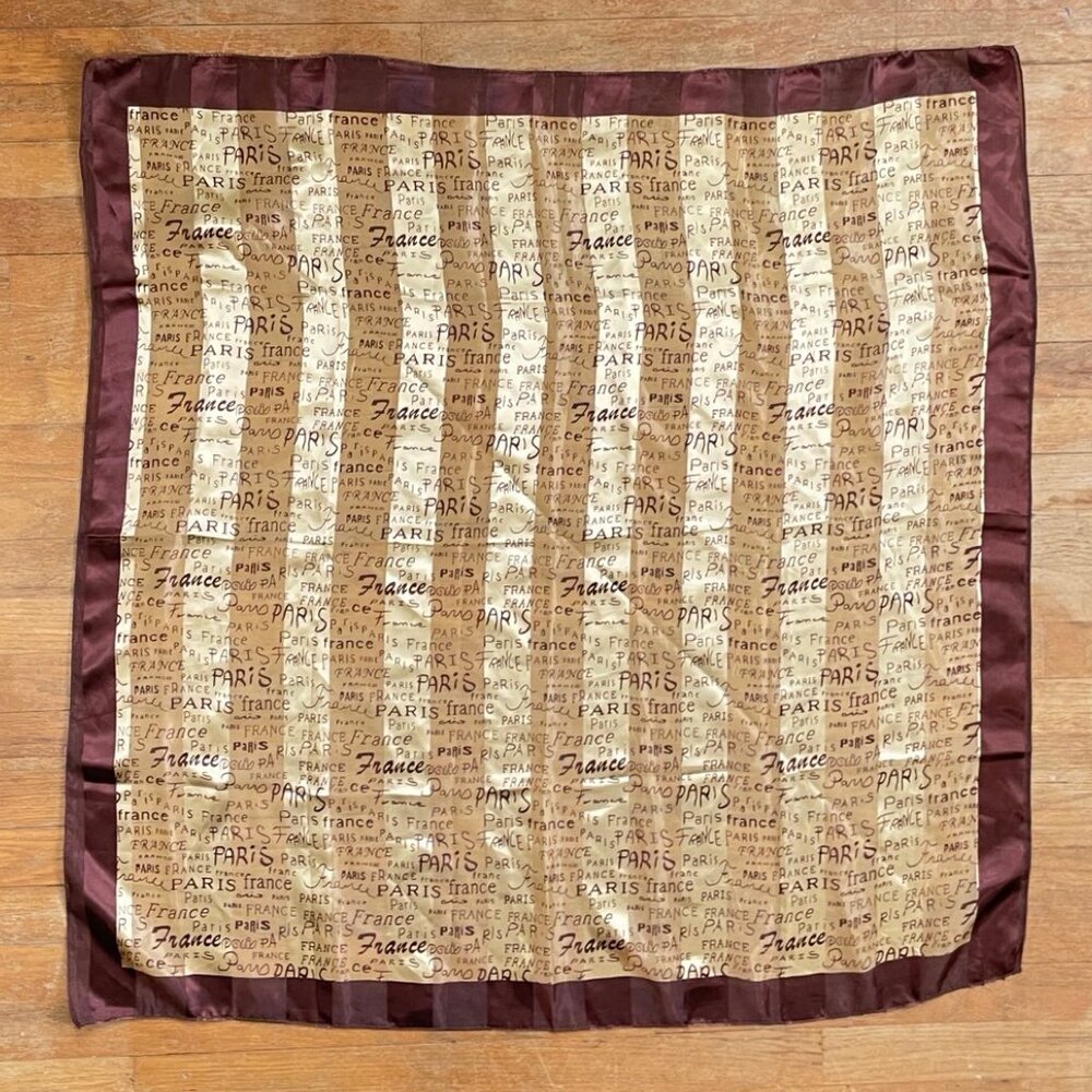 Vintage Scarf Paris France Print Large Square Logo Lightweight Wrap Summer